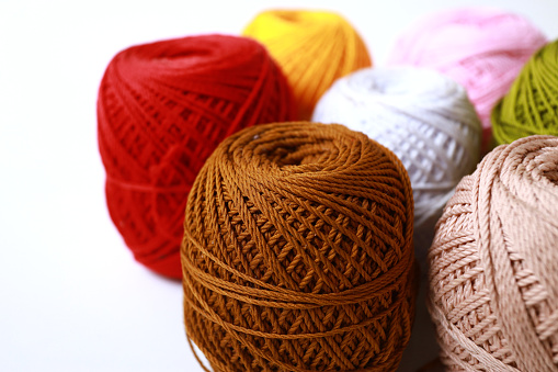 Colorful knitting yarn Close up, Detail Photo, High Angle View - Stock Photo