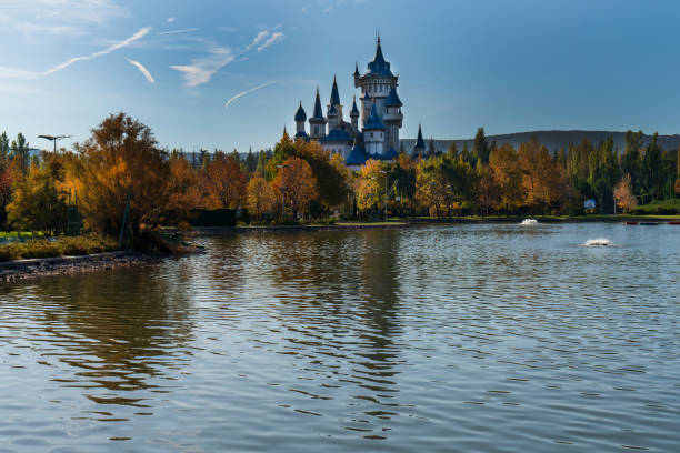 Eskisehir, Turkey - October 26, 2022 : Sazova Park or Science Art and Culture Park view in Eskisehir. Tale Castle in Sazova Park.