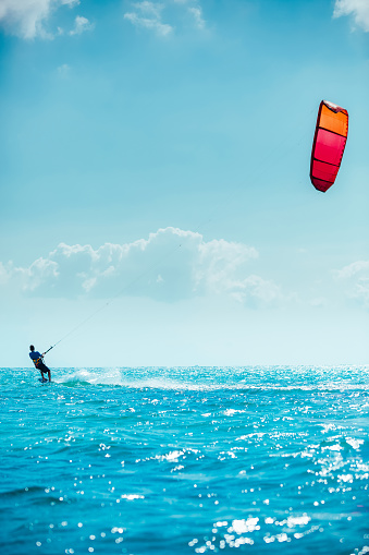 Kitesurfing dynamic action photographs taken on an exotic island.