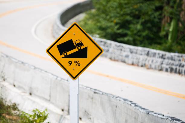 istock Steep roadsign on the road on an exotic island. 1440968355