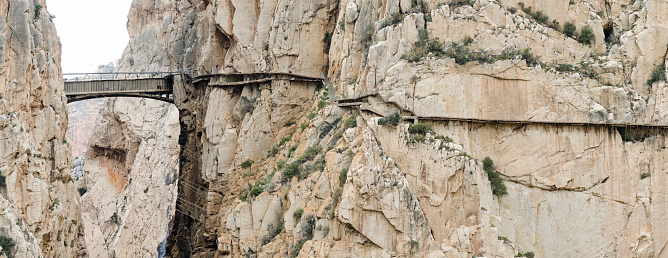The King's little pathway, walkway along the steep walls, narrow gorge in El Chorro, Ardales,