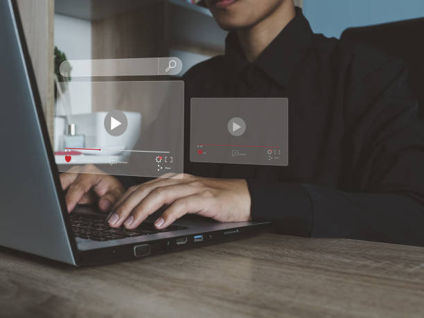 istock live online video Stream online on a virtual screen. 1440968803