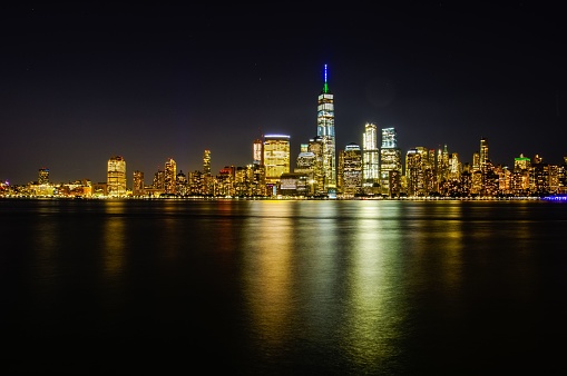 New York CIty, United States – June 13, 2018: A night view to Lower Manhattan