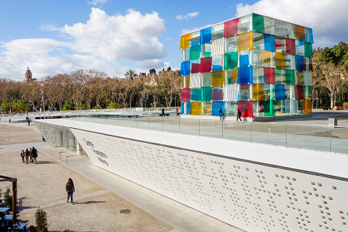 Malaga, Spain – February 28, 2016: An exterior view of the Centre Pompidou Malaga in Malaga, Spain on a clear day