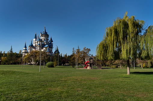 Eskisehir Turkey, October 26, 2022: Sazova public park in Eskisehir, Turkey, with a view of the castle