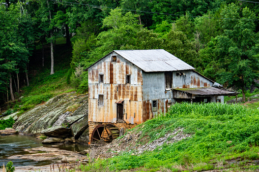 View of Anderson's Mill, a historic water-powered gristmill on the North Tyger River, South Carolina