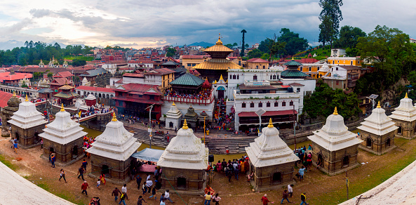 A panoramic view of the Pashupatinath Temple complex, Kathmandu, Nepal