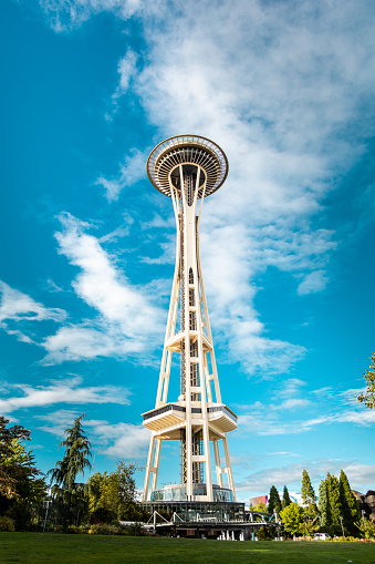 Seattle, United States – August 22, 2020: A vertical shot of Space Needle Tower on a sunny day