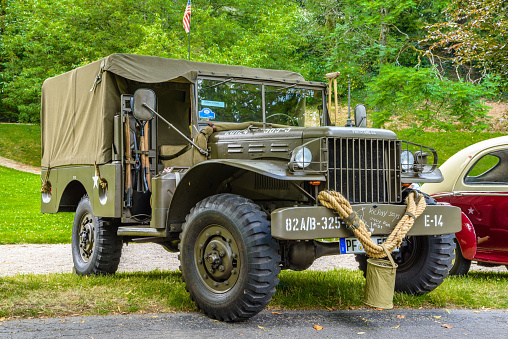 Baden-Baden, Germany - 14 July 2019: green khaki Dodge WC-51 military truck 1940 1945