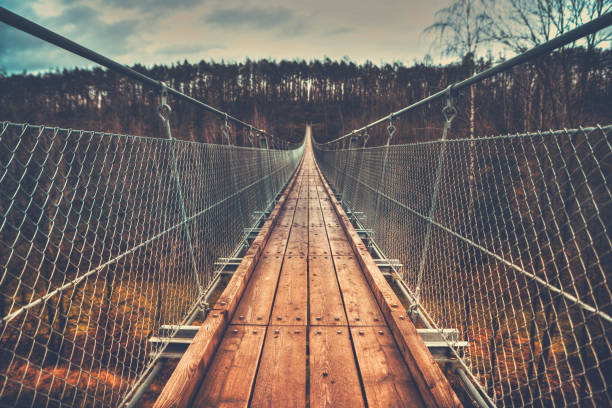 istock Suspension rope bridge in Hohe Schrecke, Germany. 1440975598