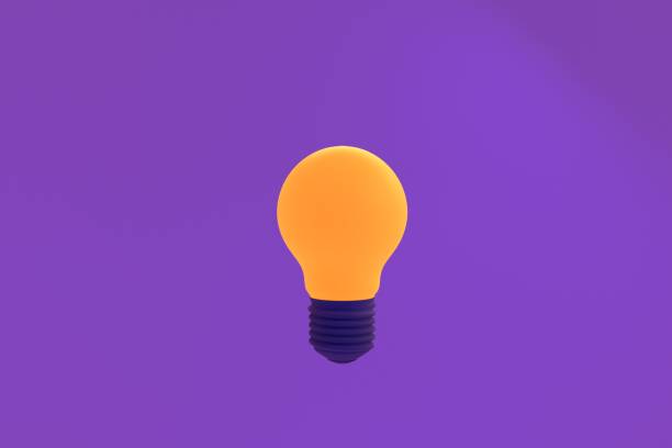 istock Illustration 3d rendering yellow Light bulb on purple background 1440975731
