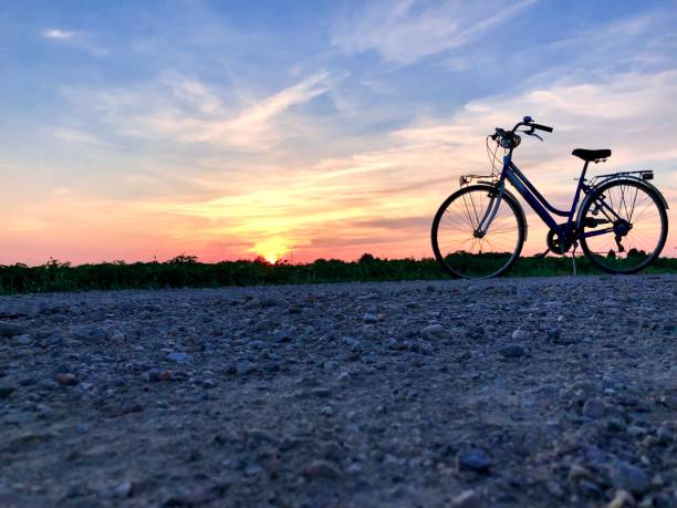 istock Bicycle parked in a park under the sunlight during the sunset in the evening 1440975821