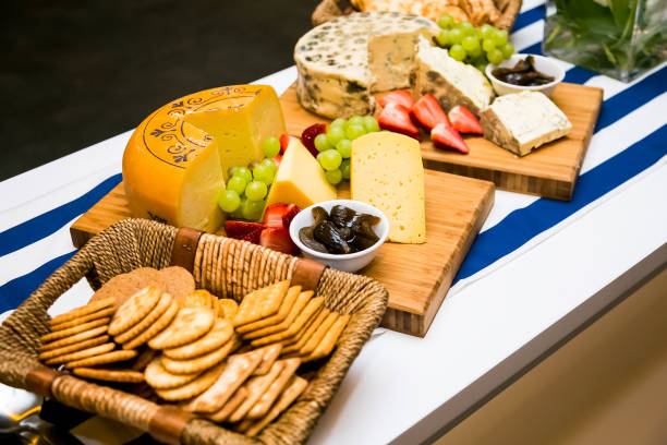 A breakfast brunch cheese board with fruit and crackers at Spring Festival picnic event