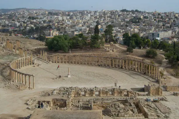 The columns of the cardo Maximus, Ancient Roman city of Gerasa of Antiquity, modern Jerash, Jordan
