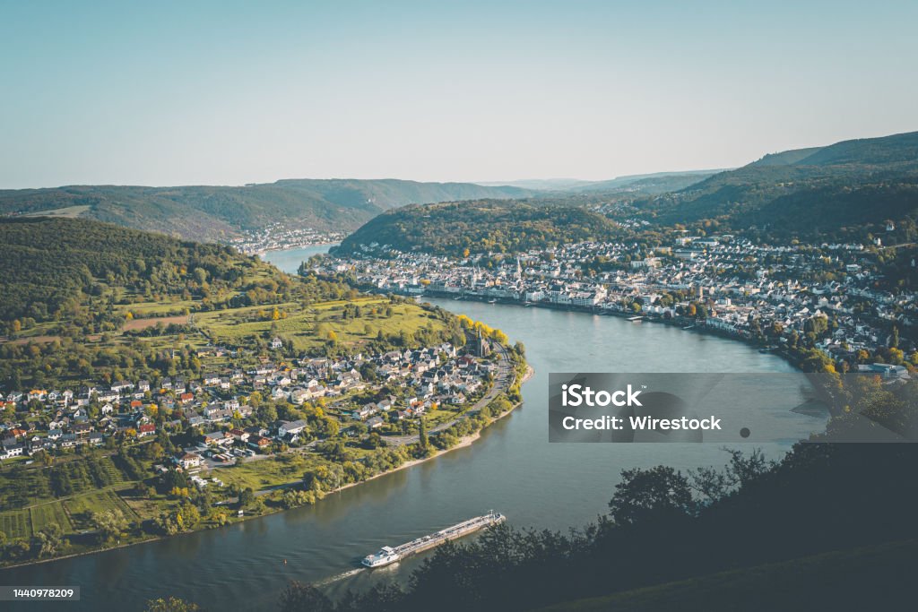 Beautiful view of Boppard town on the banks of Rhine river, Germany A beautiful view of Boppard town on the banks of Rhine river, Germany Rhine River Stock Photo