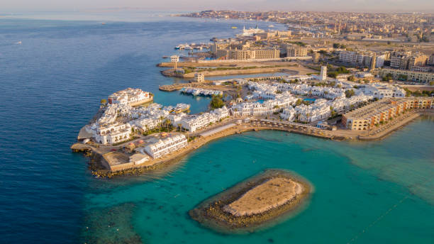 Aerial shot of the Red Sea beach in Hurghada City, Egypt An aerial shot of the Red Sea beach in Hurghada City, Egypt Hurghada stock pictures, royalty-free photos & images