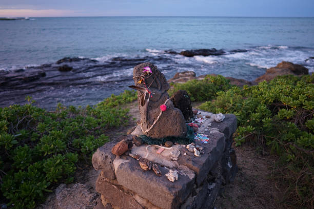 The Shrine memorial with feather and beads in Kailua Beach Oahu Hawaii