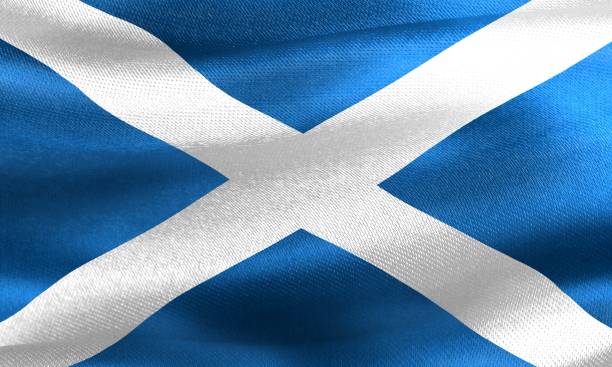 istock Realistic 3D render of waving Scotland flag with fabric texture - great for backgrounds 1440979561