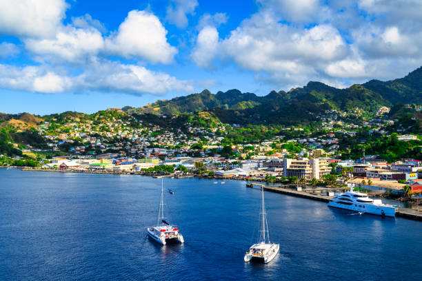 A view from the cruise terminal on St.Vincent A view from the cruise terminal of Kingstown Harbor on St.Vincent saint vincent and the grenadines stock pictures, royalty-free photos & images