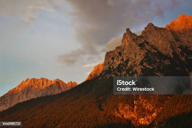 Alpengluehen In The Karwendel Alpine Glowing Bavaria Stock Photo - Download Image Now