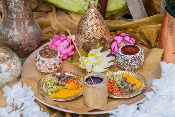 istock Plate with pooja materials for Hindu rituals 1440982788