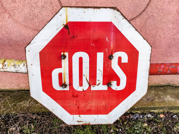 istock Closeup of an upside-down stop sign 1440982801