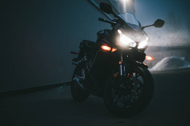 Airdrie, Canada – March 01, 2022: A black 2021 Honda CBR650R in mist