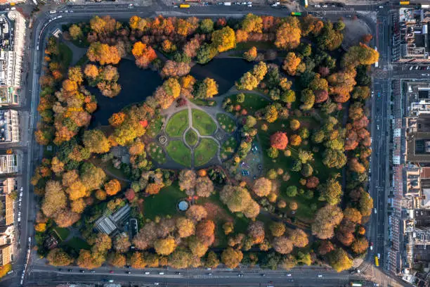 Photo of Drone shot of St Stephen's Green Park in autumn