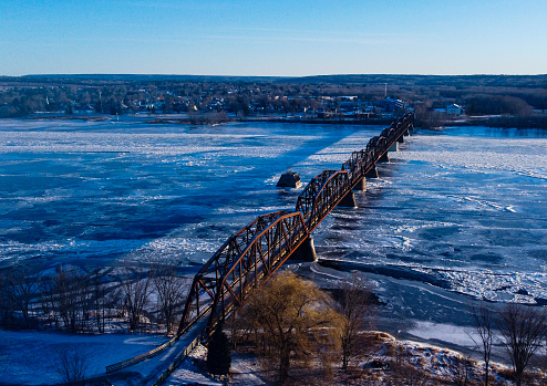 An old train bridge in Fredericton, New Brunswick, Canada in the winter