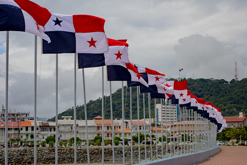 A beautiful view of the Panama flags and the city in the background