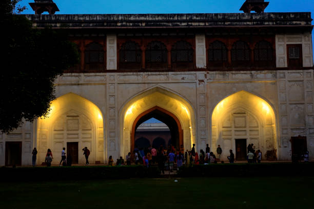 Naubat Khana at the Red Fort in Delhi, India Naubat Khana at the Red Fort in Delhi, India at illuminated at night. HISTORIc HOME INDIA stock pictures, royalty-free photos & images