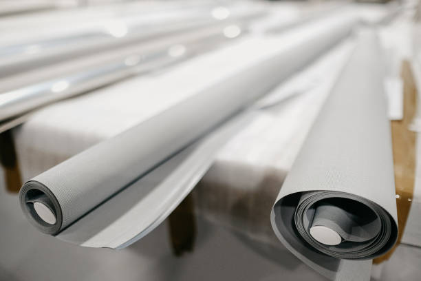 istock Rolls of textile for roller blinds in a factory 1440984286