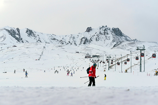 A ski slope with people skiing, Erciyes, Kayseri, Turkey