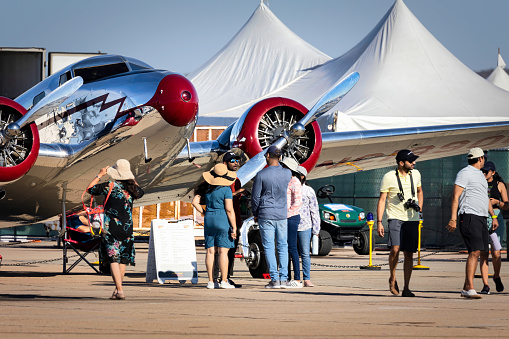 A 1939 Lockheed 12A Electra Junior, a fan favorite, on display at the 2022 MIramar Airshow.