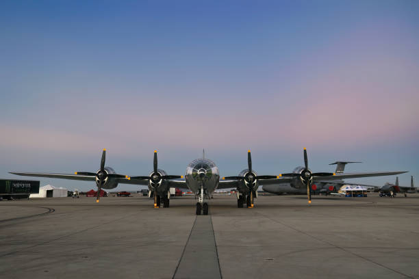 San Diego, California, USA - September 22, 2022: A B-29 Superfortress, named Doc and built in 1944, sits on the tarmac at the 2022 Miramar Airshow.