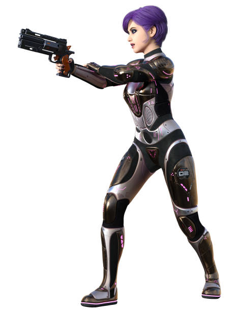 istock futuristic warrior girl with gun, 3d illustration 1440989259