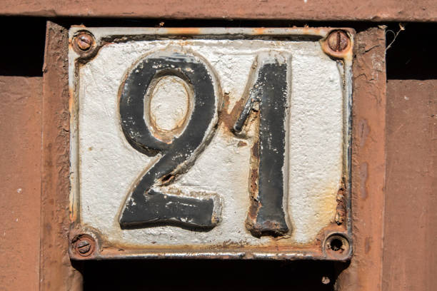 istock Old retro cast iron plate number 21 1440990346