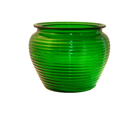 1950 ribbed green glass bowl/ vase.