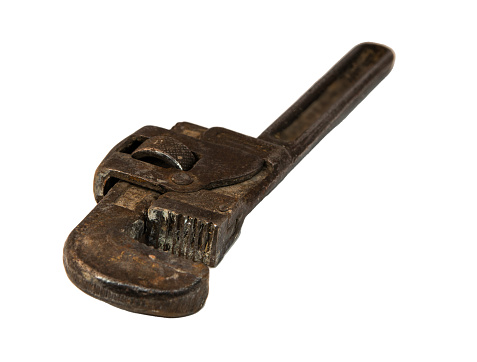 Antique heavily worn and rusted adjustable pipe/ monkey wrench.