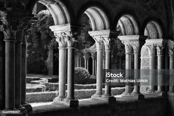 Middle Age Cloister Of Fontfroide Stock Photo - Download Image Now - Abbey - Monastery, Ancient, Arch - Architectural Feature
