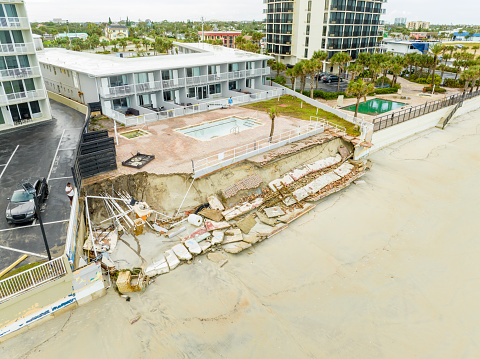Beachfront buildings seawall and structure washed away by Hurricane Nicole