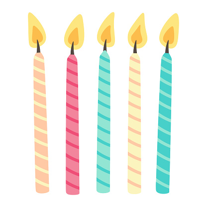 Doodle flat clipart. A set of festive cake candles. All objects are repainted.