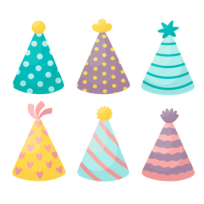 Doodle flat line clipart. Set of cute hats for holidays. All objects are repainted.