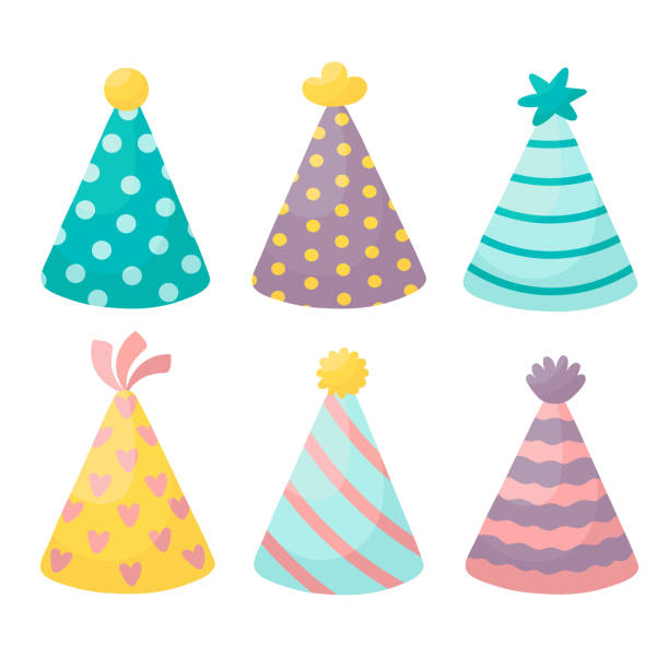 Hat_set Doodle flat line clipart. Set of cute hats for holidays. All objects are repainted. party hat stock illustrations