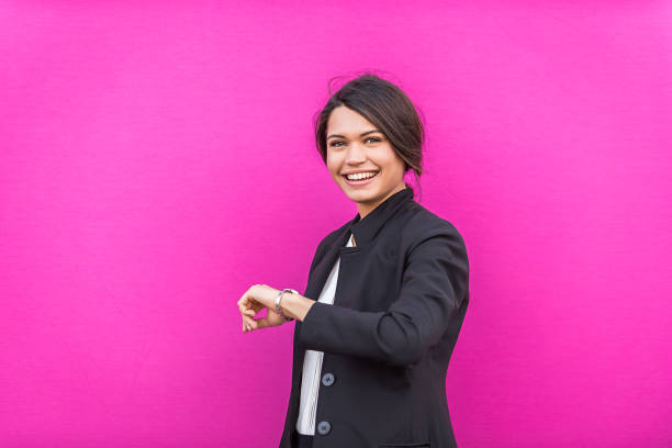Beautiful businesswoman on colored background - Pretty young adult female portrait