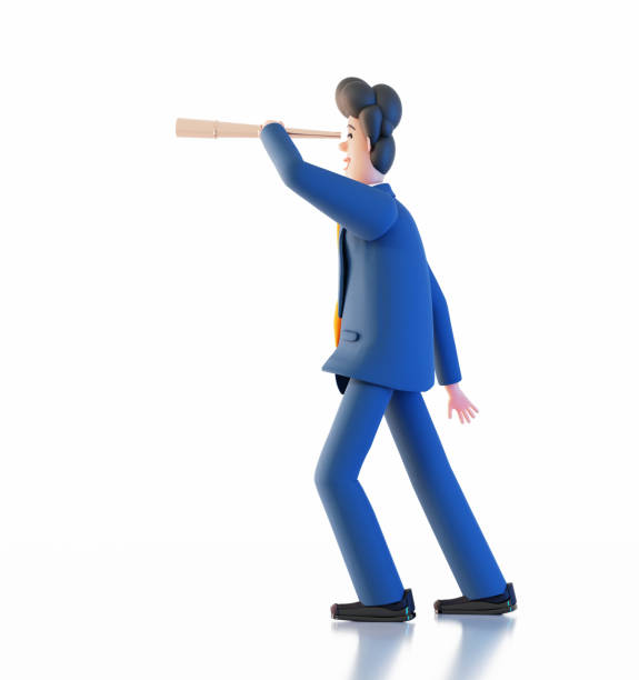 istock Successful businessman  looks with the telescope. Happy office workers 3D rendering illustration 1441005648