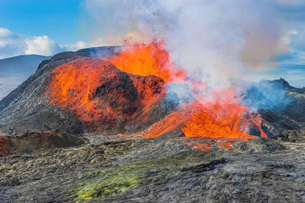 istock Volcanic eruption spews lava in Iceland 1441005974