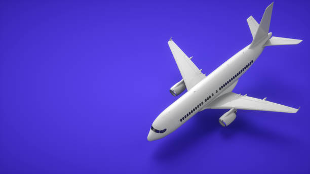 istock Realistic 3D rendering airplane. Aircraft on purple background, front view. 1441006775