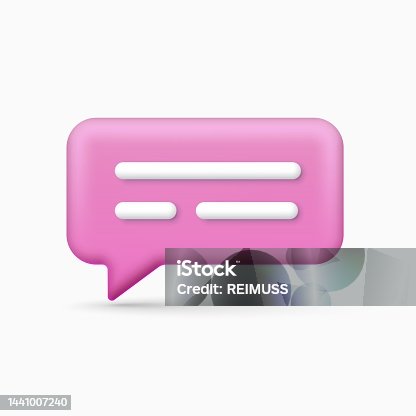 istock 3d icon chat message in pink color on a white background. Chatting box, message box. Modern and trendy icon for web design.Social network communication concept. Vector illustration. 1441007240