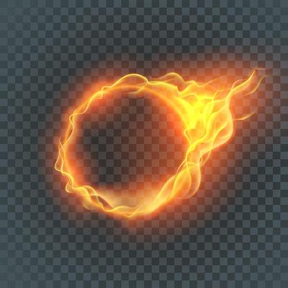 Round fiery frame. Glowing frames on transparent background